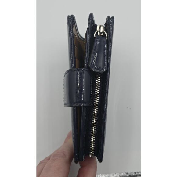 COACH Shiny Patent Leather Snap Card Case Wallet Navy Blue - Picture 9 of 10